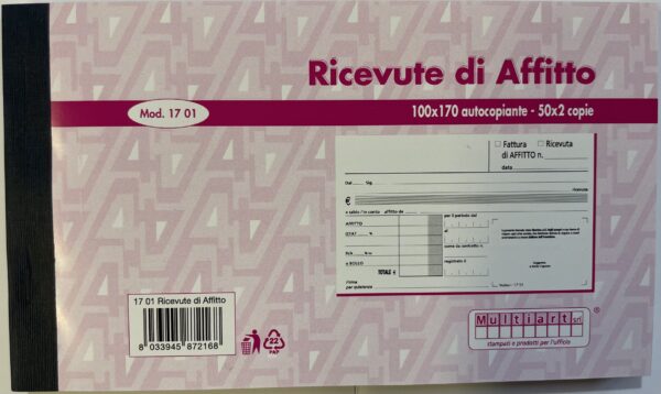 Ricevute di Affitto 2 copie 100x170 Multiart