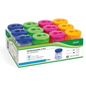 Temperamatite in plastica 2 fori con contenitore in plastica vari colori