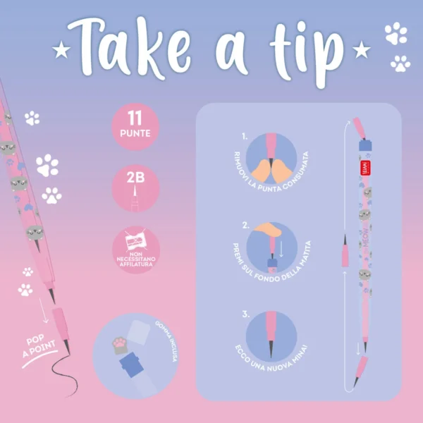 LEGAMI - Matita Impilabile con Gomma - Take a Tip - immagine 5